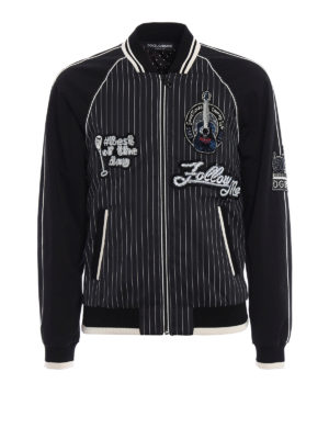DOLCE & GABBANA: bombers - Musical patches pinstriped bomber