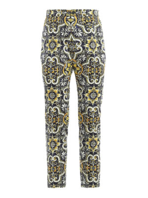 DOLCE & GABBANA: casual trousers - Majolica print cotton cigarette trousers