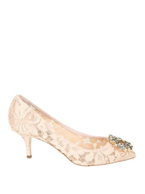 DOLCE & GABBANA: court shoes - Bellucci apricot lace jewel pumps