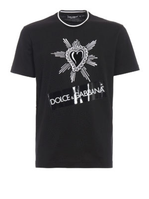 DOLCE & GABBANA: t-shirt - T-shirt nera con ricamo cuore