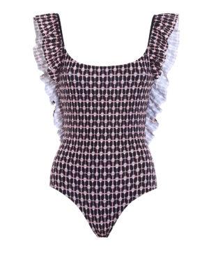 DONDUP: one-piece - Flounced one-piece printed swimsuit