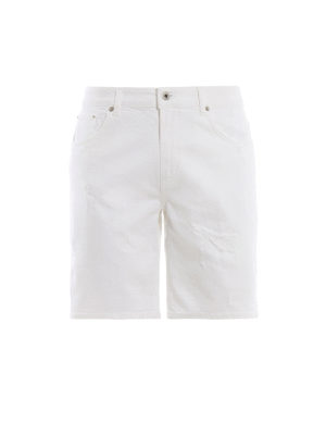 DONDUP: Trousers Shorts - Derick white stretch cotton denim shorts