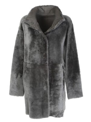 Drome: Fur & Shearling Coats - Reversible single-breasted coat in grey