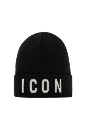 DSQUARED2: beanies - Icon black ribbed wool beanie