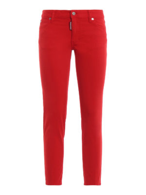 DSQUARED2: straight leg jeans - Red medium waist cropped twiggy jeans