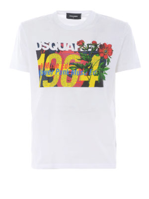 DSQUARED2: t-shirt - T-shirt bianca con stampa colorata