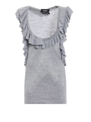 DSQUARED2: Tops & Tank tops - Distressed cotton ruffled long tank top