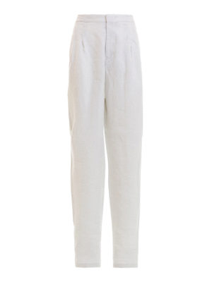 EMPORIO ARMANI: casual trousers - Elastic waist white linen trousers