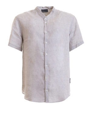 EMPORIO ARMANI: shirts - Mandarin collar linen shirt