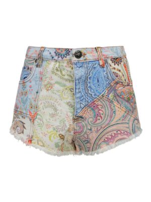 ETRO: Trousers Shorts - Paisley denim shorts