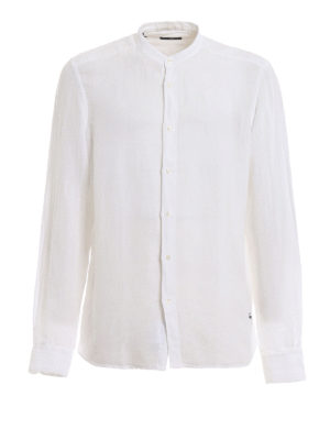 FAY: shirts - Mandarin collar white linen shirt