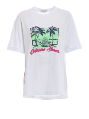 FENDI: t-shirts - Colosseo Beach white Tee
