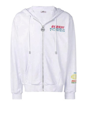 GCDS: Sweatshirts & Sweaters - Printed back white cotton hoodie
