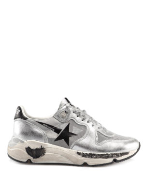 GOLDEN GOOSE: trainers - Running silver leather blend sneakers