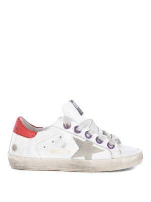 GOLDEN GOOSE: trainers - Superstar leather sneakers with red collar