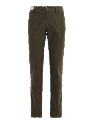 INCOTEX: casual trousers - Tricochino army green cotton drill trousers
