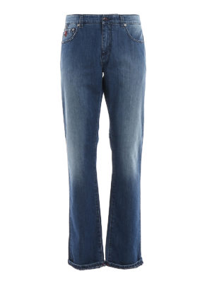 ISAIA: straight leg jeans - Faded denim jeans with coral charm