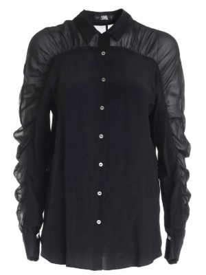 KARL LAGERFELD: shirts - W/Gathering silk shirt in black