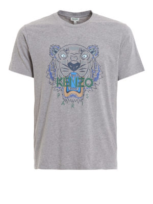KENZO: t-shirts - Tiger print melange grey T-shirt