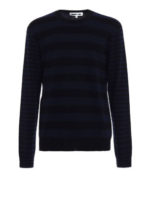 MCQ: crew necks - Black and blue striped wool sweater