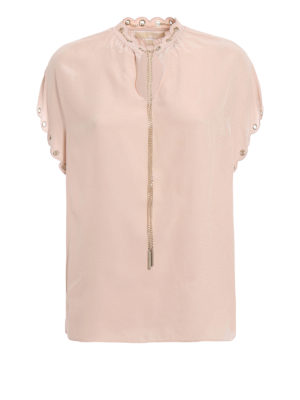 MICHAEL KORS: blouses - Silk crepe blouse with chain and eyelets