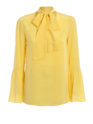 MICHAEL KORS: blouses - Yellow silk pussy bow fastening blouse