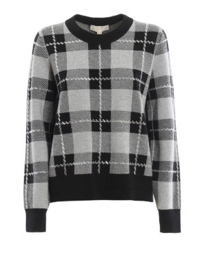 MICHAEL KORS: maglia collo rotondo - Pull in lana e cotone con maxi motivo tartan