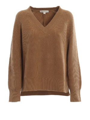 MICHAEL KORS: maglia collo a v - Pullover in misto lana con scollo a V