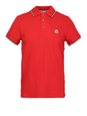 MONCLER: polo shirts - Logo patch piqué polo shirt