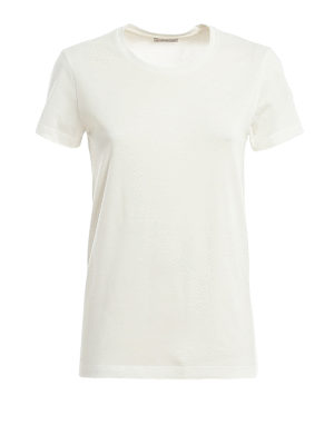MONCLER: t-shirts - Cotton T-shirt with logo patch at sleeve