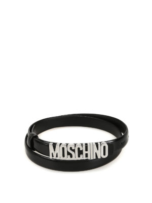 MOSCHINO: belts - Logo lettering smooth leather belt