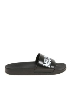 MOSCHINO: flip flops - Logo slides in black