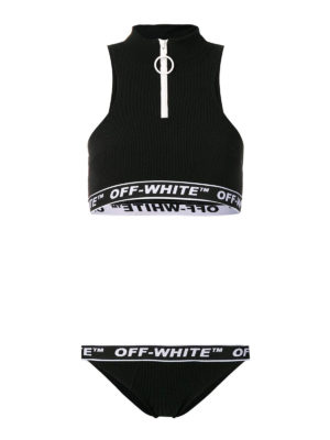 OFF-WHITE: bikini - Bikini due pezzi in nylon stretch nero