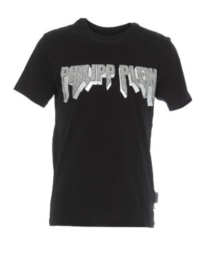 PHILIPP PLEIN: t-shirt - T-shirt nera Rock PP con cristalli