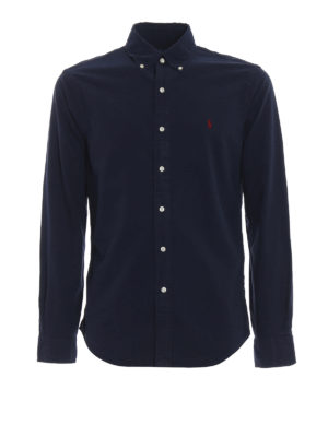 RALPH LAUREN: shirts - Slim fit blue cotton button-down shirt