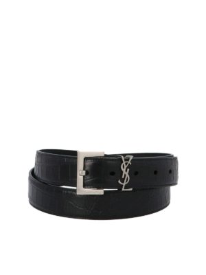 SAINT LAURENT: belts - YSL reptile print belt in black
