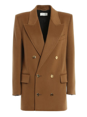SAINT LAURENT: giacche blazer - Blazer lungo in misto lana con bottoni dorati