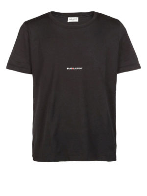 SAINT LAURENT: t-shirts - Cotton jersey logo black Tee