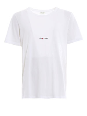 SAINT LAURENT: t-shirts - Cotton jersey logo white Tee