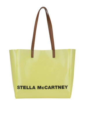 STELLA McCARTNEY: shopper - Shopper gialla con logo lettering