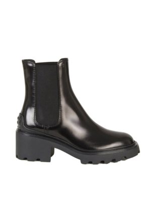 TOD'S: ankle boots - Logo leather chelsea in black