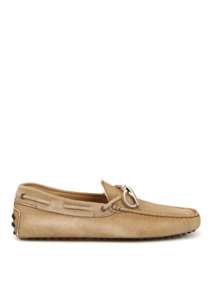 TOD'S: Loafers & Slippers - Gommino light beige suede driver loafers
