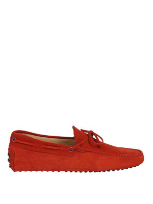 TOD'S: Loafers & Slippers - New Laccetto red suede driving shoes