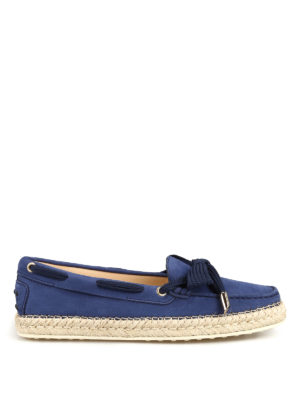 TOD'S: Loafers & Slippers - Raffia detail blue nubuck Gommini loafers