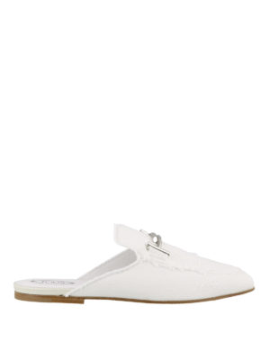 TOD'S: mules shoes - Double T white used effect denim mules
