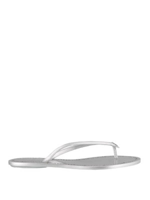 TORY BURCH: sandals - Crystal embellished silver thong sandals