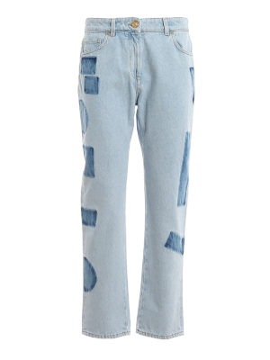 VERSACE: straight leg jeans - Tye-dye detailed denim jeans