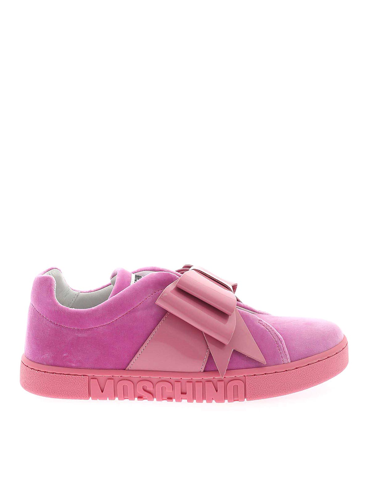 Moschino Bow Velvet Sneakers In Pink