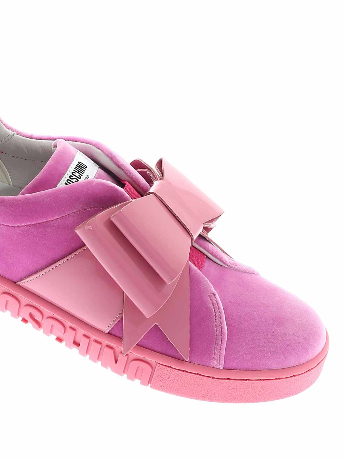 Moschino Bow Velvet Sneakers In Pink In Pink