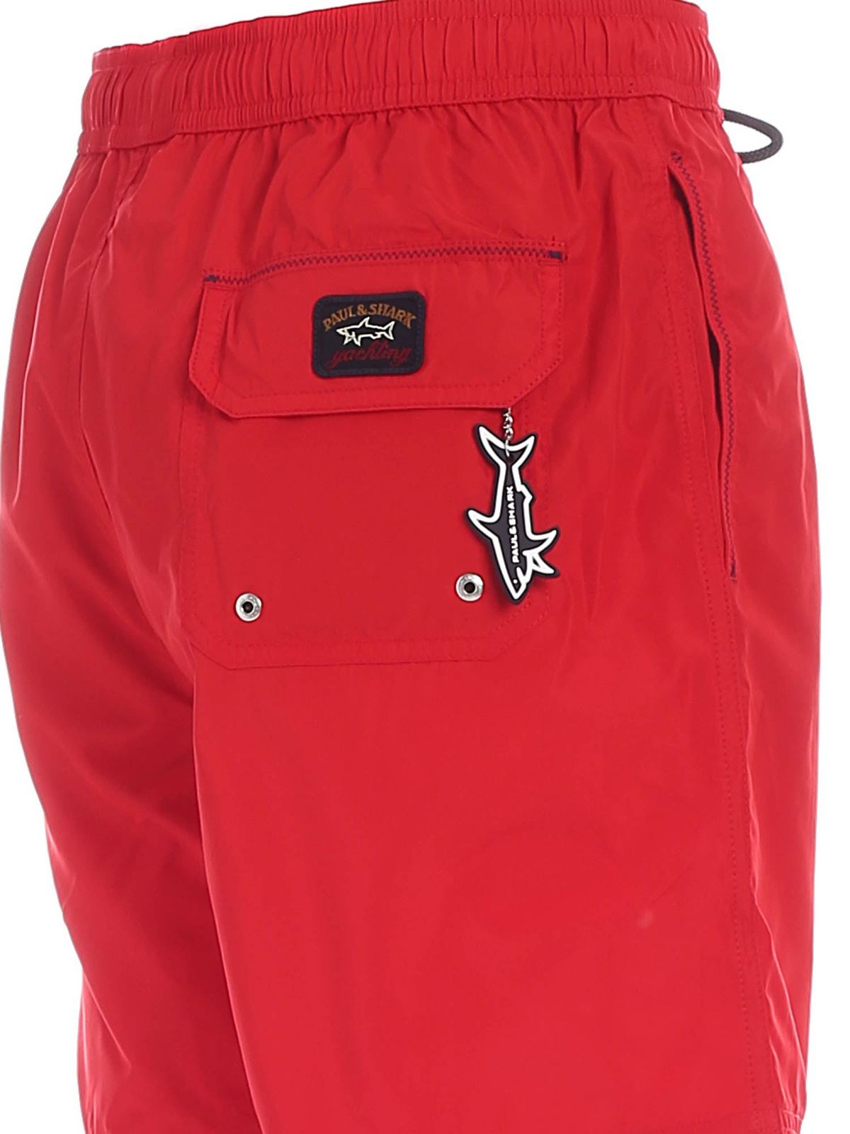 Shop Paul & Shark Logo Detail Swim Trunks In Red